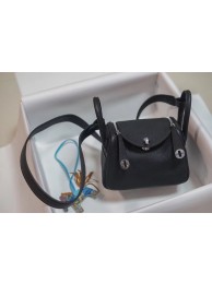 Best Hermes mini Lindy Togo Leather Bag LD19 black&Silver-Tone Metal JH01234aU87