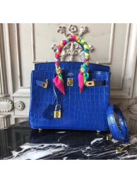 Best Hermes Upgraded version Birkin BK25 Tote Bag Croco Leather H8096 blue JH01554DB16