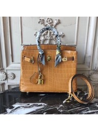 Best Hermes Upgraded version Birkin BK25 Tote Bag Croco Leather H8096 Light brown JH01553Vp72