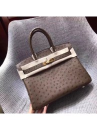 Best Replica Hermes Real ostrich leather birkin bag BK35 brown JH01450Jc15