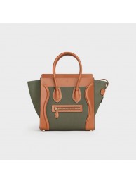 CELINE MICRO LUGGAGE HANDBAG IN TEXTILE AND CALFSKIN 167793 TAN&Khaki JH05802ck22