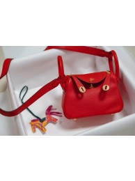 Cheap Hermes mini Lindy Togo Leather Bag LD19 red&gold-Tone Metal JH01233PC54