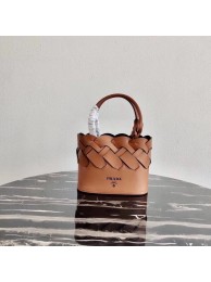 Cheap Prada Leather Tress Tote 1BG318 apricot JH04940FT69