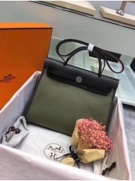 Copy Best Quality Hermes original canvas&calfskin leather herbag H45987 Blackish green with black JH01588sp34