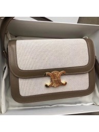 Copy CELINE LARGE TRIOMPHE BAG IN TEXTILE AND NATURAL CALFSKIN 18887 Khaki JH05965rY88