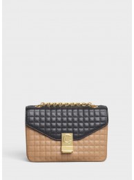 Copy CELINE MEDIUM C BAG IN BICOLOUR QUILTED CALFSKIN CL87253 Camel&black JH06004Vo75