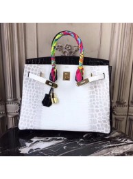 Copy Hermes Birkin Tote Bag Croco Leather BK35 black&white JH01467nY30