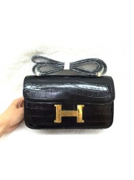 Copy Hermes Constance Bag Croco Leather 3327 Black JH01664KD82