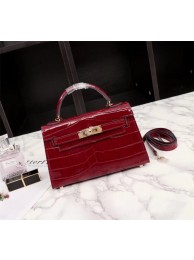 Copy Hermes Kelly 19cm Tote Bag crocodile Leather KL19 fuchsia JH01475rY88