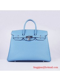 Fake 1:1 Hermes 35cm Embossed Veins Leather Bag Light Blue 6089 Silver Hardware JH01374kU97