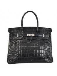 Fake 1:1 Hermes Birkin 35CM Tote Bags Crocodile Togo Leather Black Silver JH01363qF80
