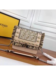 Fendi Calfskin Leather Flap Shoulder Bag FF019 Apricot JH08721QX19
