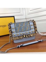 Fendi Calfskin Leather Flap Shoulder Bag FF019 Blue JH08722RI33