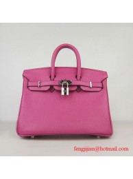 Hermes Birkin 25cm Embossed Leather Handbag 6068 Peachblow Silver Palladium hardware JH01404Fl77