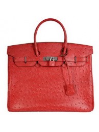 Hermes Birkin 35CM Tote Bags Ostrich Togo Leather Red Silver JH01353Yj44