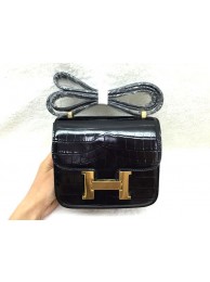 Hermes Constance Bag Croco Leather 3326 Black JH01669GB12