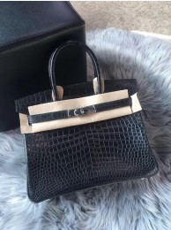 Hermes genuine 100% crocodile leather handmade birkin bag BK350 BLACK JH01399Ai60