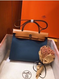 Hermes Herbag 31CM Original Canvas Leather & Calfskin 45987 Blue&Apricot JH01238gz34