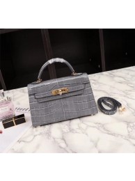 Hermes Kelly 19cm Tote Bag crocodile Leather KL19 grey JH01477eR54