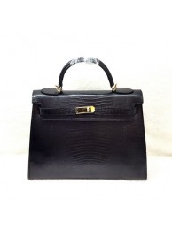 Hermes kelly 32cm lizard leather tote bag H32 black JH01675Op64