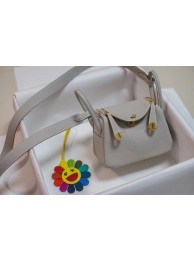 Hermes mini Lindy Togo Leather Bag LD19 grey&gold-Tone Metal JH01231mD58