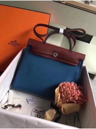 Hermes original canvas&calfskin leather herbag H45987 blue with wine JH01596cP15