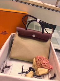 Hermes original canvas&calfskin leather herbag H45987 Cream with wine JH01598oN21