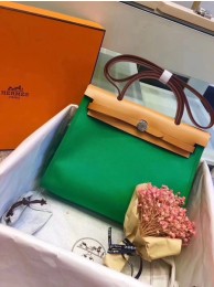 Hermes original canvas&calfskin leather herbag H45987 green with apricot JH01600TV86