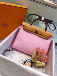 Hermes original canvas&calfskin leather herbag H45987 pink with apricot JH01593uu45