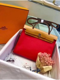 Hermes original canvas&calfskin leather herbag H45987 Red with apricot JH01601Rz18