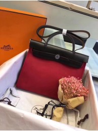 Hermes original canvas&calfskin leather herbag H45987 rose with black JH01591UZ79