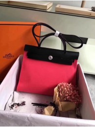 Hermes original canvas&calfskin leather herbag H45987 rose with black JH01599SP97