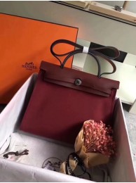 Hermes original canvas&calfskin leather herbag H45987 wine JH01590ZL98