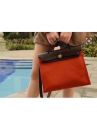Hermes original canvas&calfskin leather herbag H45987 wine with black JH01589xT17