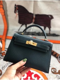Hermes original mini Kelly chevre mysore K19CM Blackish green&Gold Metal JH01270Je99