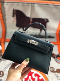 Hermes original mini Kelly chevre mysore K19CM Blackish green&silver Metal JH01269eW69
