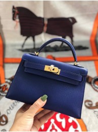 Hermes original mini Kelly chevre mysore K19CM blue&Gold Metal JH01276Nu37
