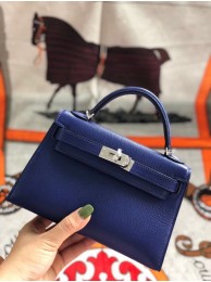 Hermes original mini Kelly chevre mysore K19CM blue&silver Metal JH01275aT90