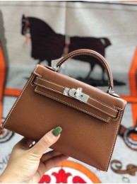 Hermes original mini Kelly chevre mysore K19CM brown&silver Metal JH01267NE93