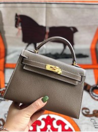 Hermes original mini Kelly chevre mysore K19CM grey&Gold Metal JH01277iZ32