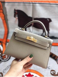 Hermes original mini Kelly chevre mysore K19CM light grey&Gold Metal JH01266Bt18