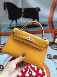 Hermes original mini Kelly chevre mysore K19CM Mango yellow&Gold Metal JH01274Fa12