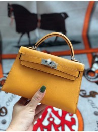 Hermes original mini Kelly chevre mysore K19CM Mango yellow&silver Metal JH01273sj48