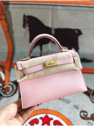 Hermes original mini Kelly chevre mysore K19CM pink&Gold Metal JH01284Hc46