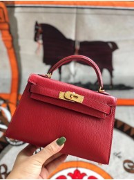 Hermes original mini Kelly chevre mysore K19CM red&Gold Metal JH01281QX19
