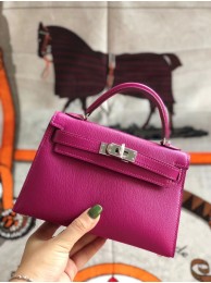Hermes original mini Kelly chevre mysore K19CM rose&silver Metal JH01272pT90