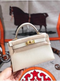 Hermes original mini Kelly chevre mysore K19CM white&Gold Metal JH01287NA21