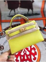 Hermes original mini Kelly chevre mysore K19CM yellow&Gold Metal JH01288JC57
