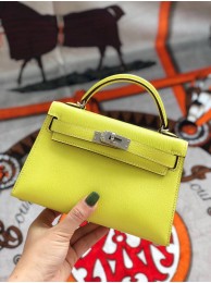 Hermes original mini Kelly chevre mysore K19CM yellow&silver Metal JH01279fY84