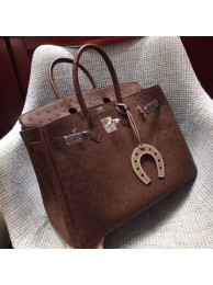 Hermes Real ostrich leather birkin bag BK35 Chocolates JH01442qd52